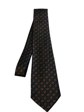 Vtg Oscar De La Renta Green Leaf Print Tie Career Business Meeting Fall Holiday